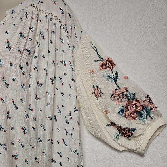 Umgee women’s SZ L Boho Peasant Tunic Top Cottagecore Fairy Bloomcore Embroidery - Picture 4 of 9